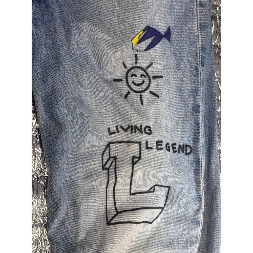 Levis 501 93 Straight Leg Jeans Light Wash Custom Doodle Graphics Mens 32x32